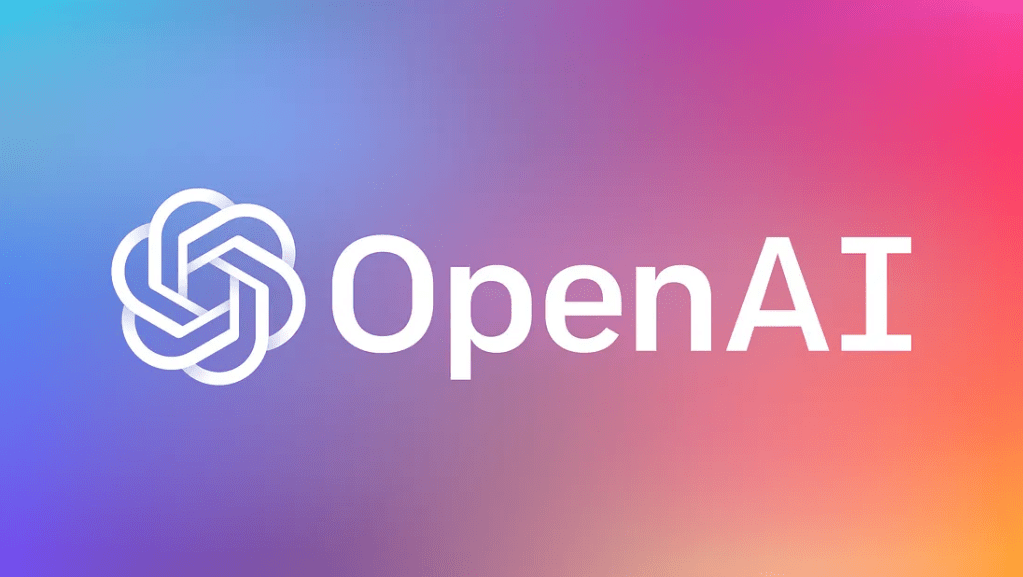 OpenAI logo on a gradient background transitioning from blue to purple.