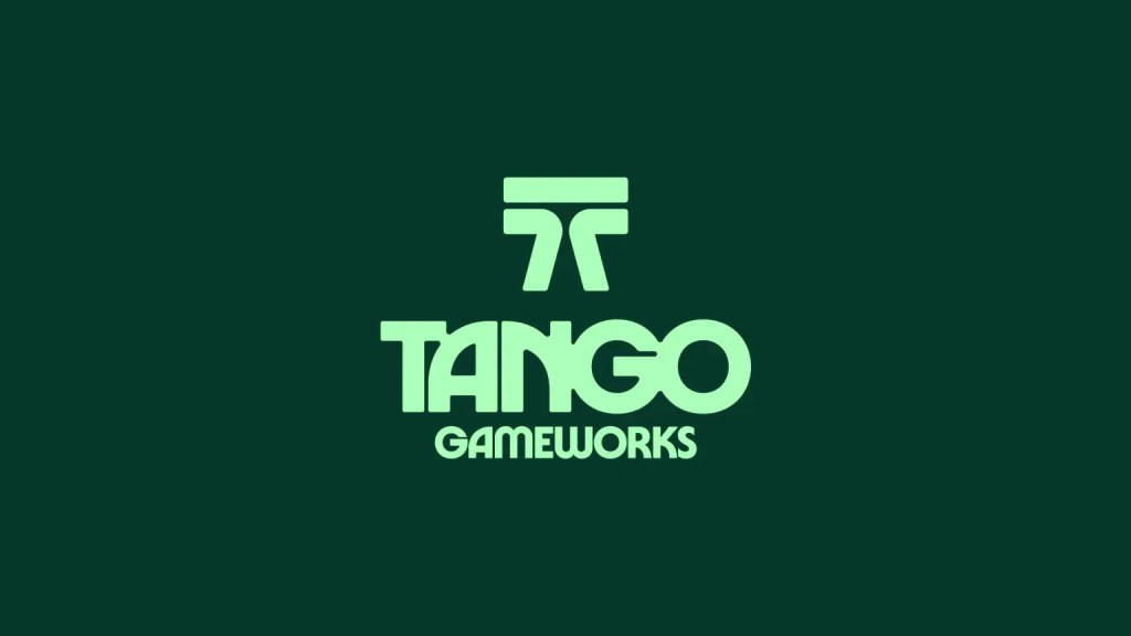 Tango Gameworks logo featuring stylized text on a dark green background.