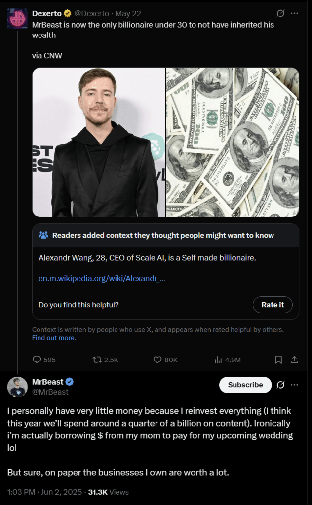 A man with short hair wearing a black hoodie stands against a backdrop featuring money. The image highlights his expression and attire.