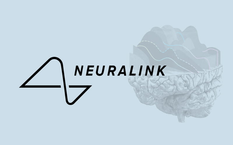Neuralink logo with brain illustration in the background