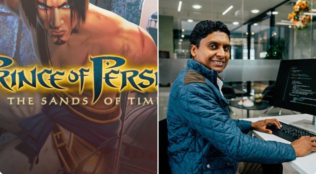 《波斯王子:時之沙》的遊戲封面,展現主角的動作與角色設計。